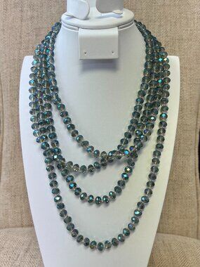 Vintage dark aurora borealis Faceted hand tied Beads Necklace 80"Inch